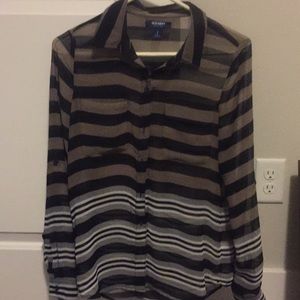 Old Navy black, light brown and white dress shirt.